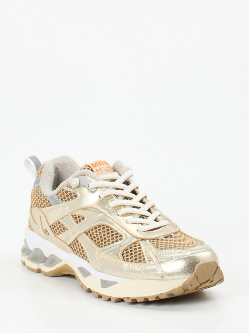 MRP – Retro-Sneaker aus Metallic-Mesh in Gold