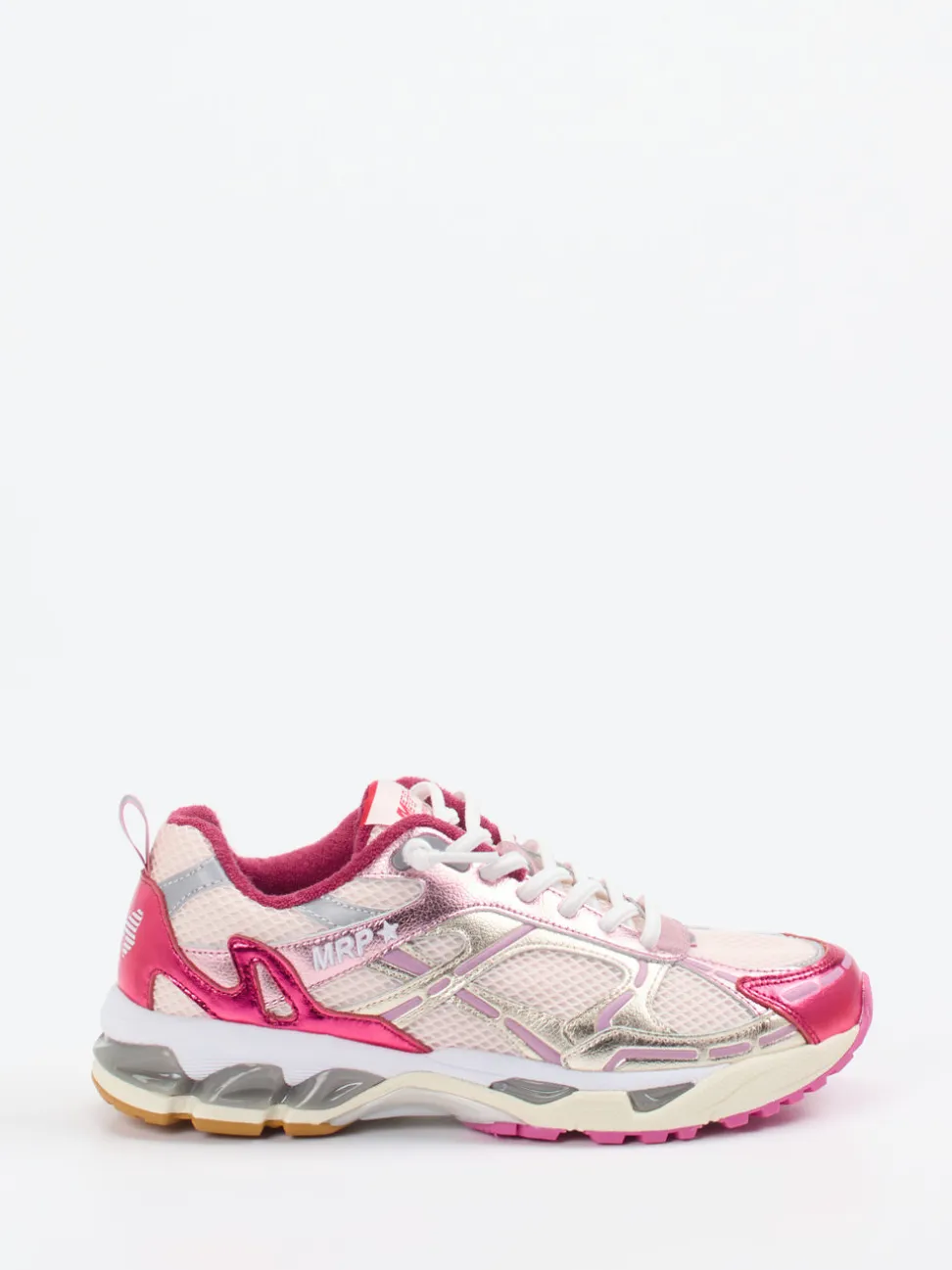 MRP – Sneaker aus Mesh und Metallicleder Cremeweiß