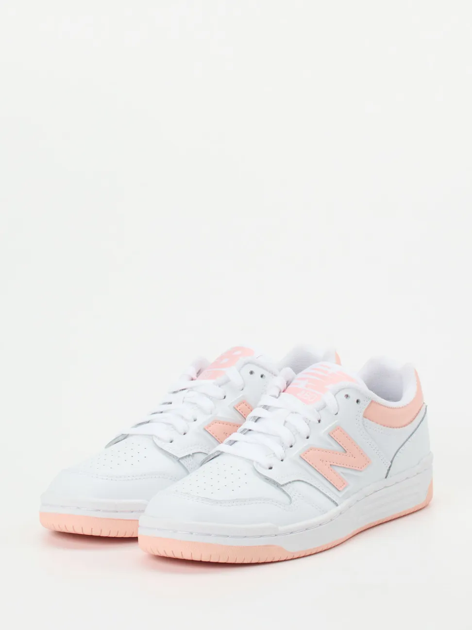 New Balance – Sneaker aus Leder in Weiß Pfirsichrosa