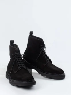 Officine Creative – Schnürboots aus Veloursleder schwarz