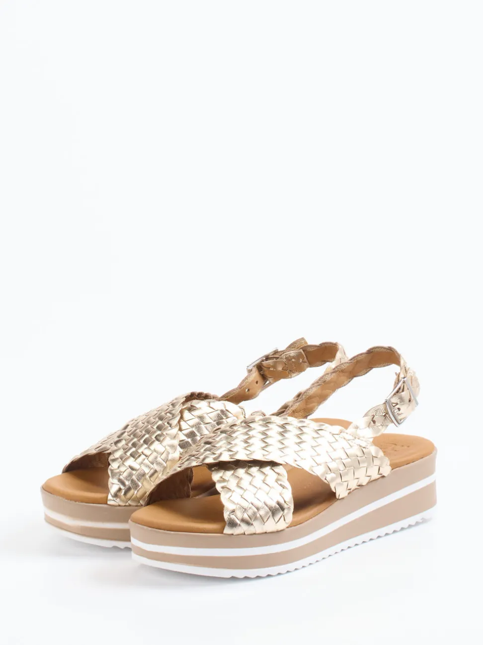Oh!My Sandals – Plateau-Sandale aus Flechtleder gold