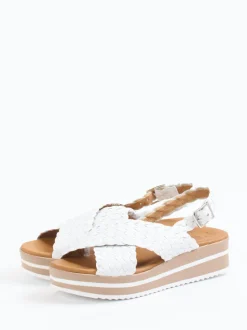 Oh!My Sandals – Plateau-Sandale aus Flechtleder Weiß
