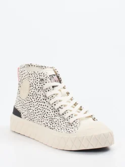 Palladium – High-Top Sneaker aus Textil im Dalmatiner-Look