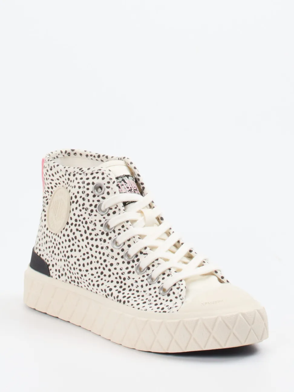 Palladium – High-Top Sneaker aus Textil im Dalmatiner-Look