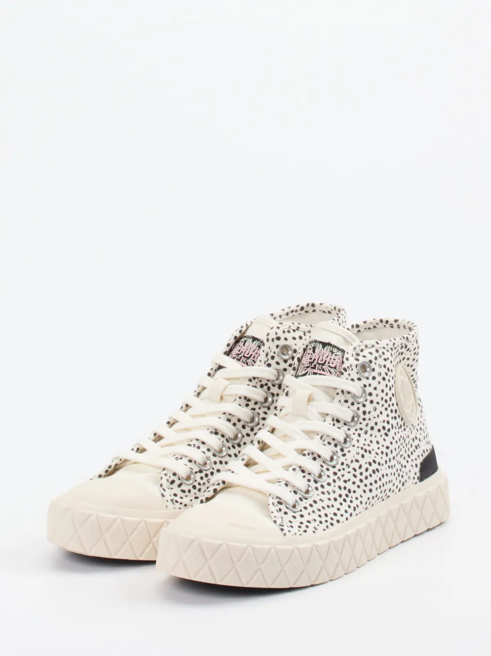 Palladium – High-Top Sneaker aus Textil im Dalmatiner-Look