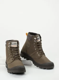 Palladium – Schnürboots aus Nubukleder olivbraun