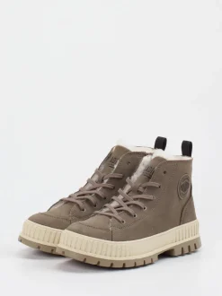 Palladium – Schnürboots aus Veloursleder in Taupe