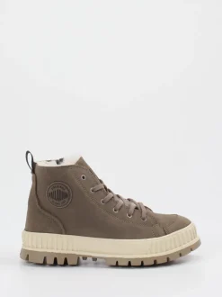 Palladium – Schnürboots aus Veloursleder in Taupe