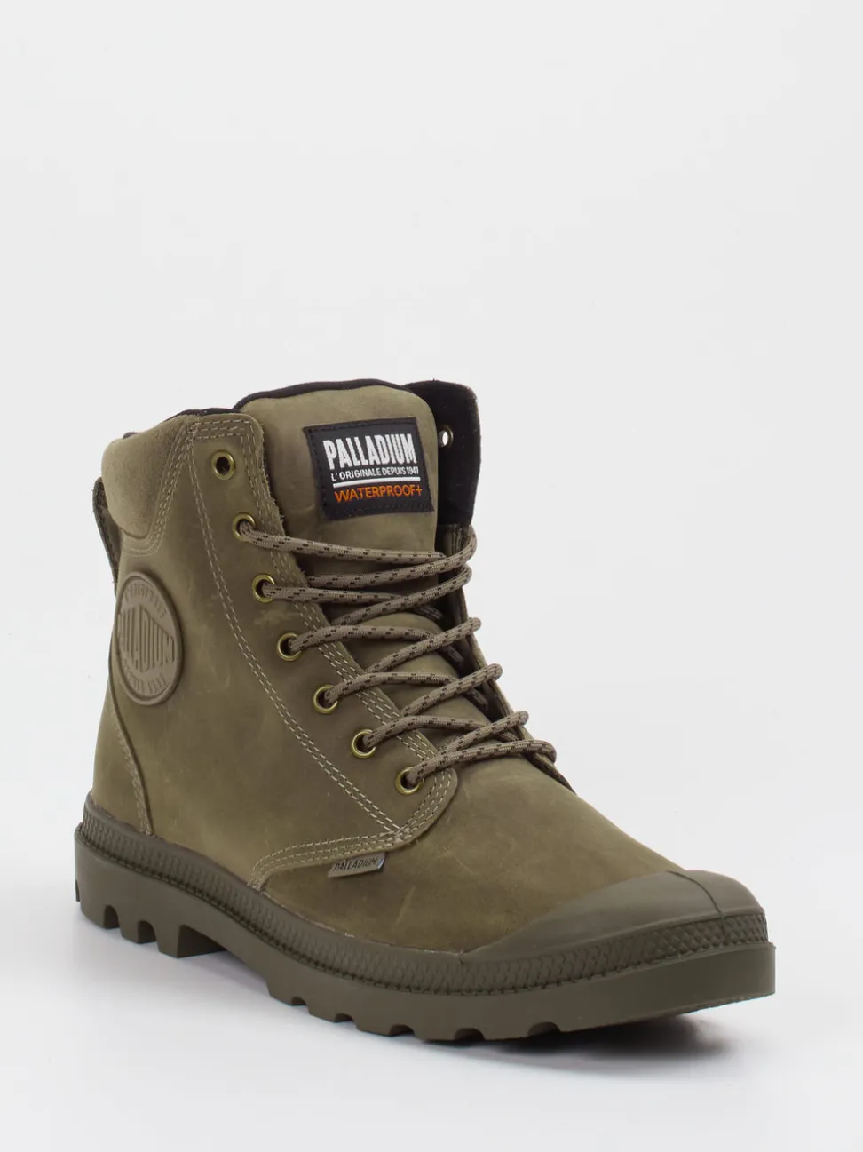 Palladium – Schnürboots aus Leder Olivgrün