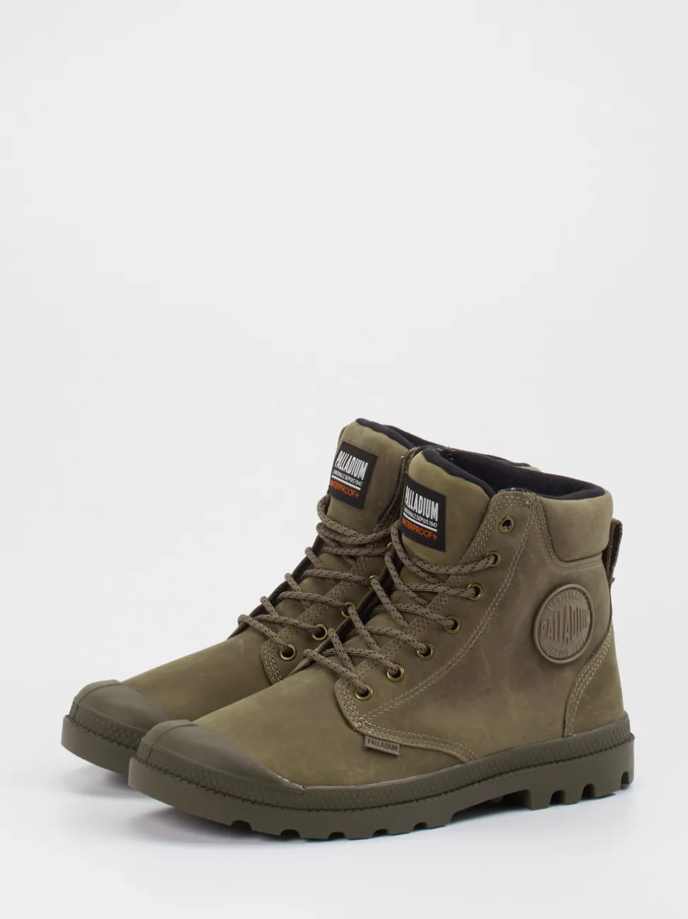 Palladium – Schnürboots aus Leder Olivgrün