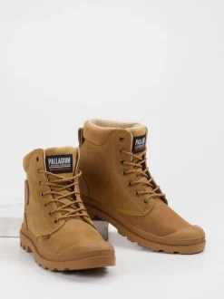 Palladium – Schnürboots aus Nubukleder honigbraun