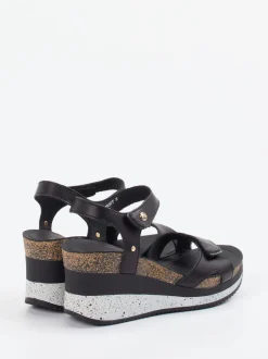 Panama Jack – Keilsandalette aus Lammleder schwarz