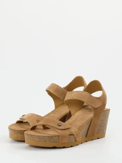 Panama Jack – Keilsandalette aus Veloursleder cognac