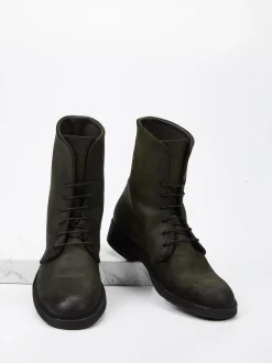 Pantanetti – Schnürstiefelette aus Veloursleder in Oliv