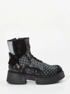 Papucei – Schnürstiefelette aus Veloursleder Schwarz