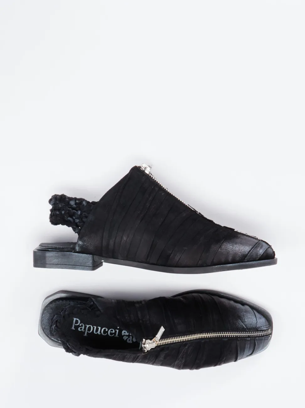 Papucei – Slingback-Schuhe aus Veloursleder schwarz