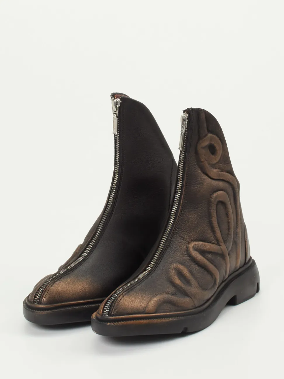 Papucei – Stiefeletten aus Metallic-Kalbleder bronzebraun
