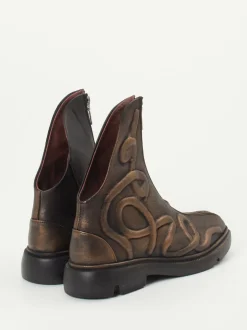 Papucei – Stiefeletten aus Metallic-Kalbleder bronzebraun