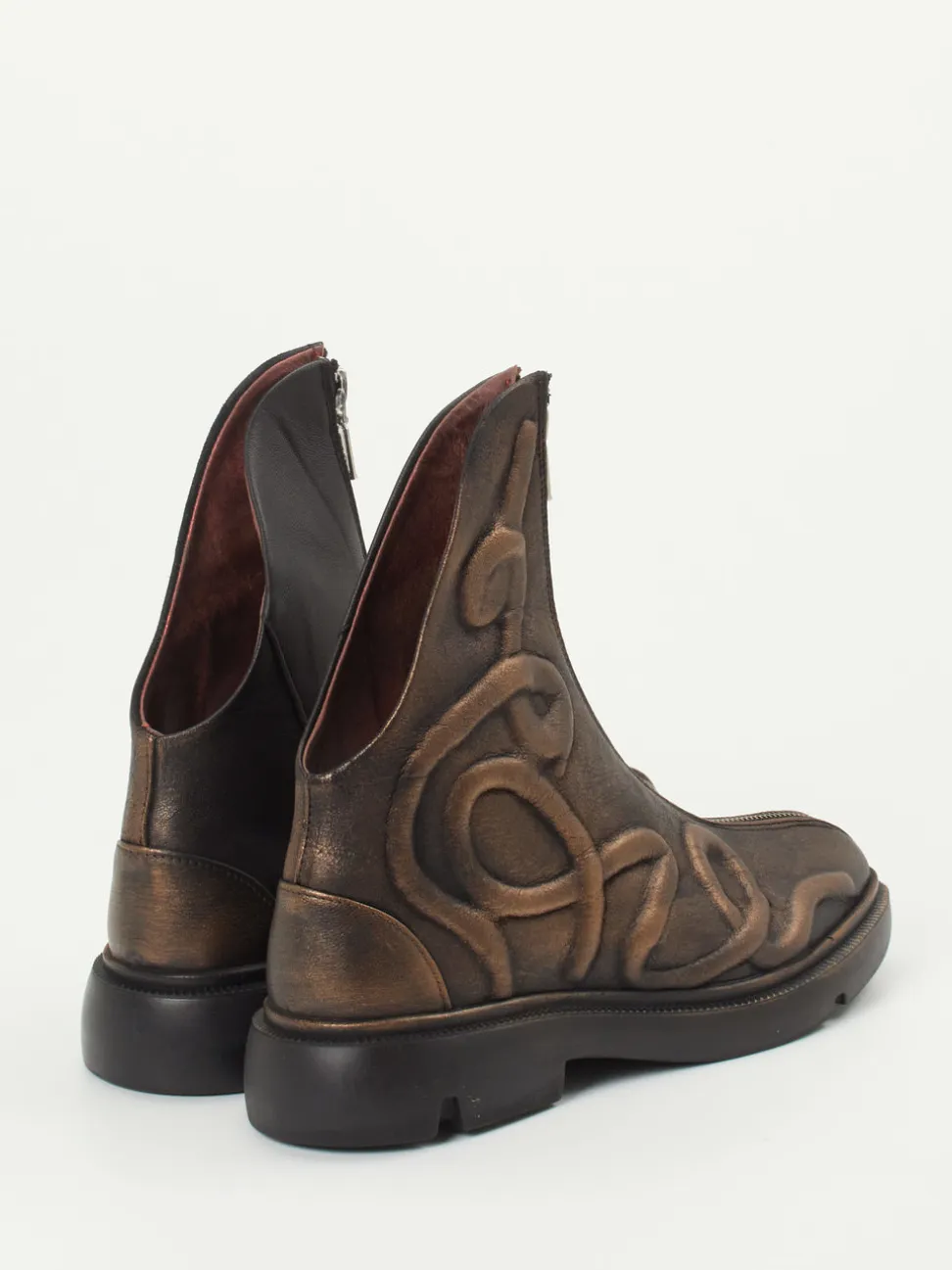Papucei – Stiefeletten aus Metallic-Kalbleder bronzebraun