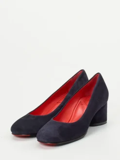 Pas de Rouge – Blockabsatz-Pumps aus Veloursleder Dunkelblau