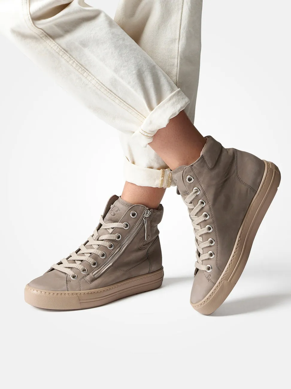 Paul Green – High-Top Sneaker aus Nubukleder taupefarben