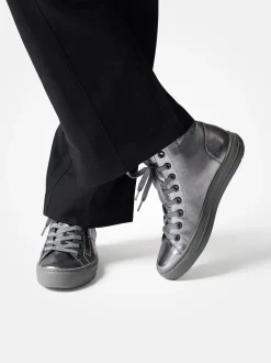 Paul Green – High-Top-Sneaker aus Metallicleder silber