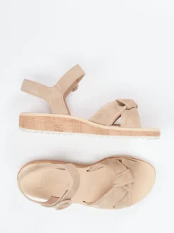 Paul Green – Keilsandalette aus Veloursleder beige