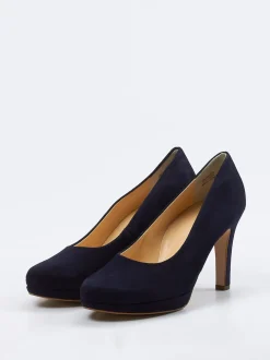 Paul Green – Plateau-Pumps aus Veloursleder dunkelblau