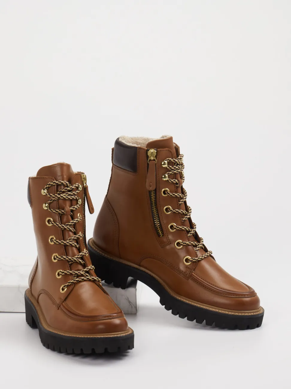 Paul Green – Schnürboots aus Leder cognacbraun