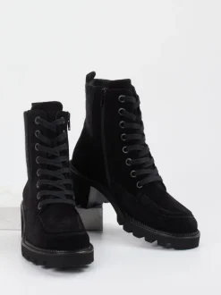 Paul Green – Schnürboots aus Veloursleder schwarz