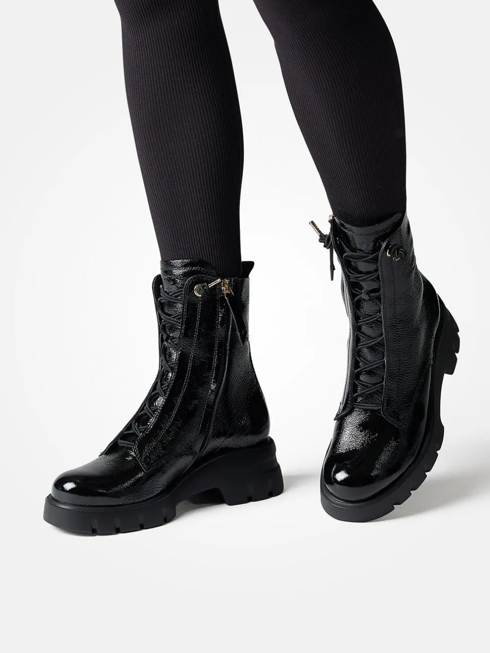 Paul Green – Schnürboots aus Lackleder schwarz