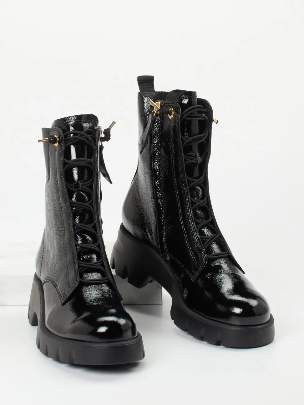 Paul Green – Schnürboots aus Lackleder schwarz