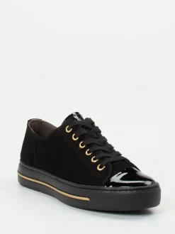 Paul Green – Sneaker aus Veloursleder in Schwarz-Gold