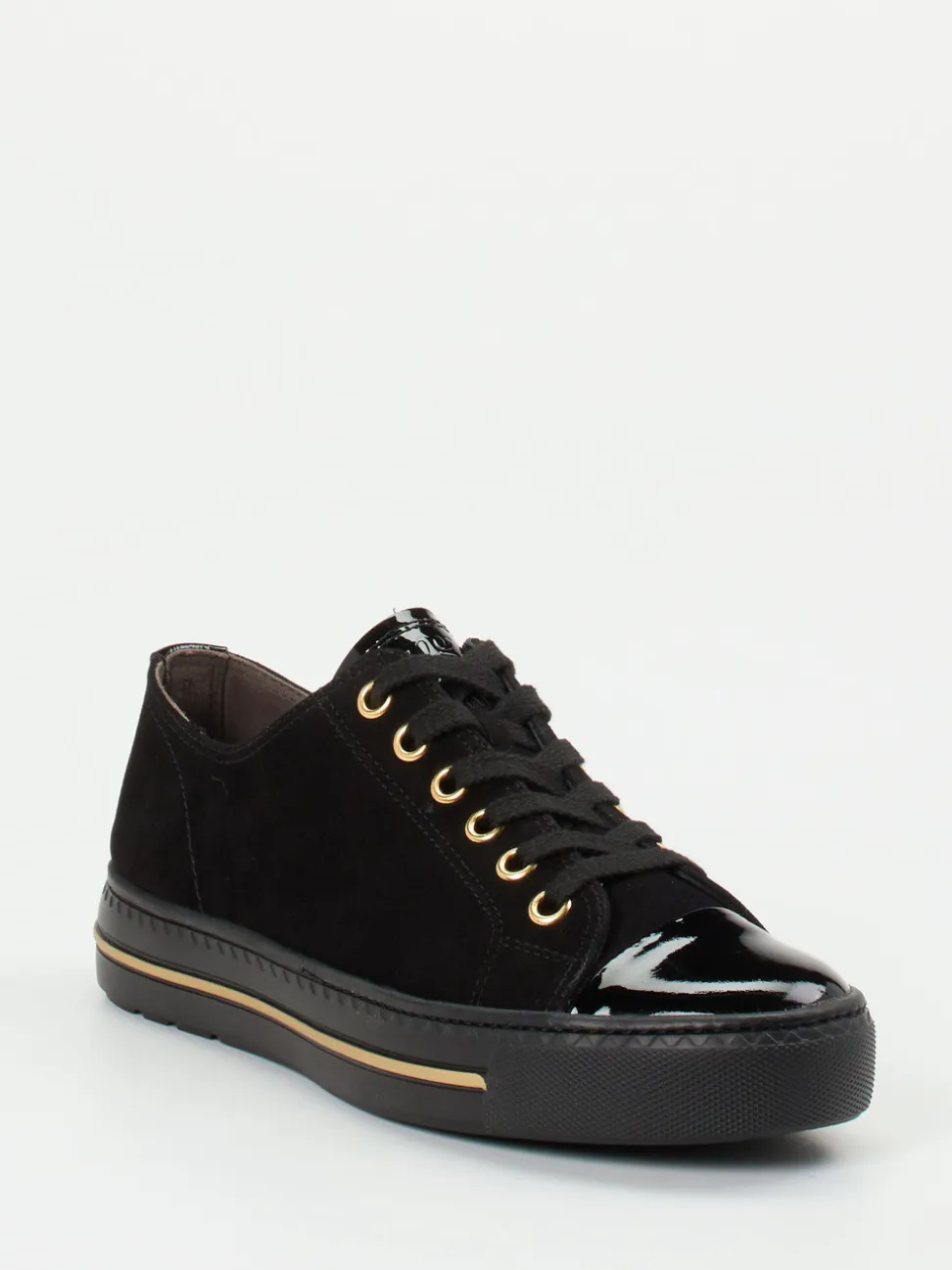 Paul Green – Sneaker aus Veloursleder in Schwarz-Gold