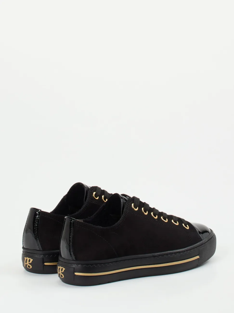Paul Green – Sneaker aus Veloursleder in Schwarz-Gold