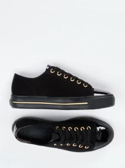 Paul Green – Sneaker aus Veloursleder in Schwarz-Gold