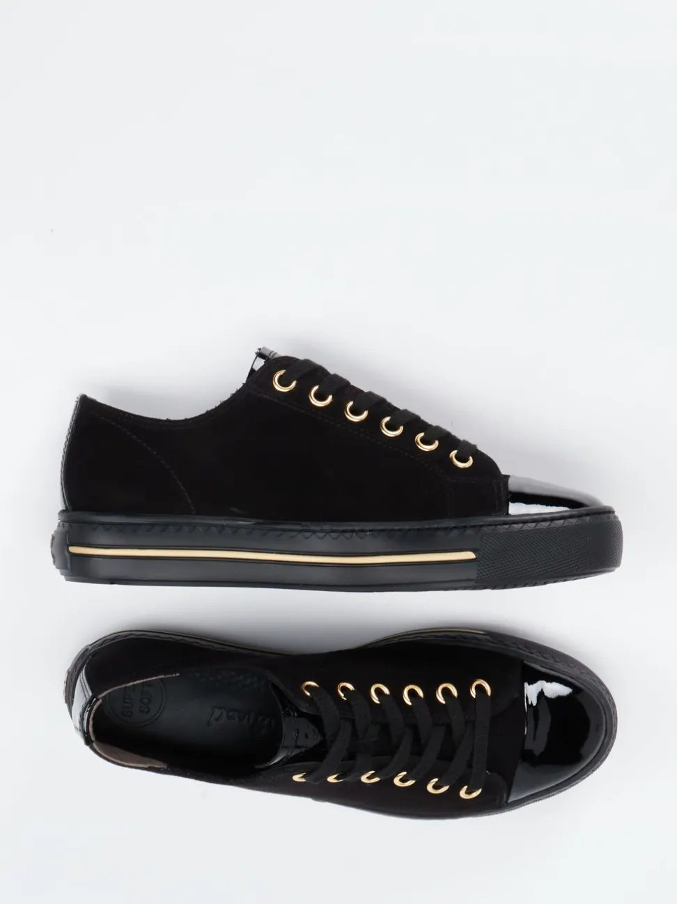 Paul Green – Sneaker aus Veloursleder in Schwarz-Gold