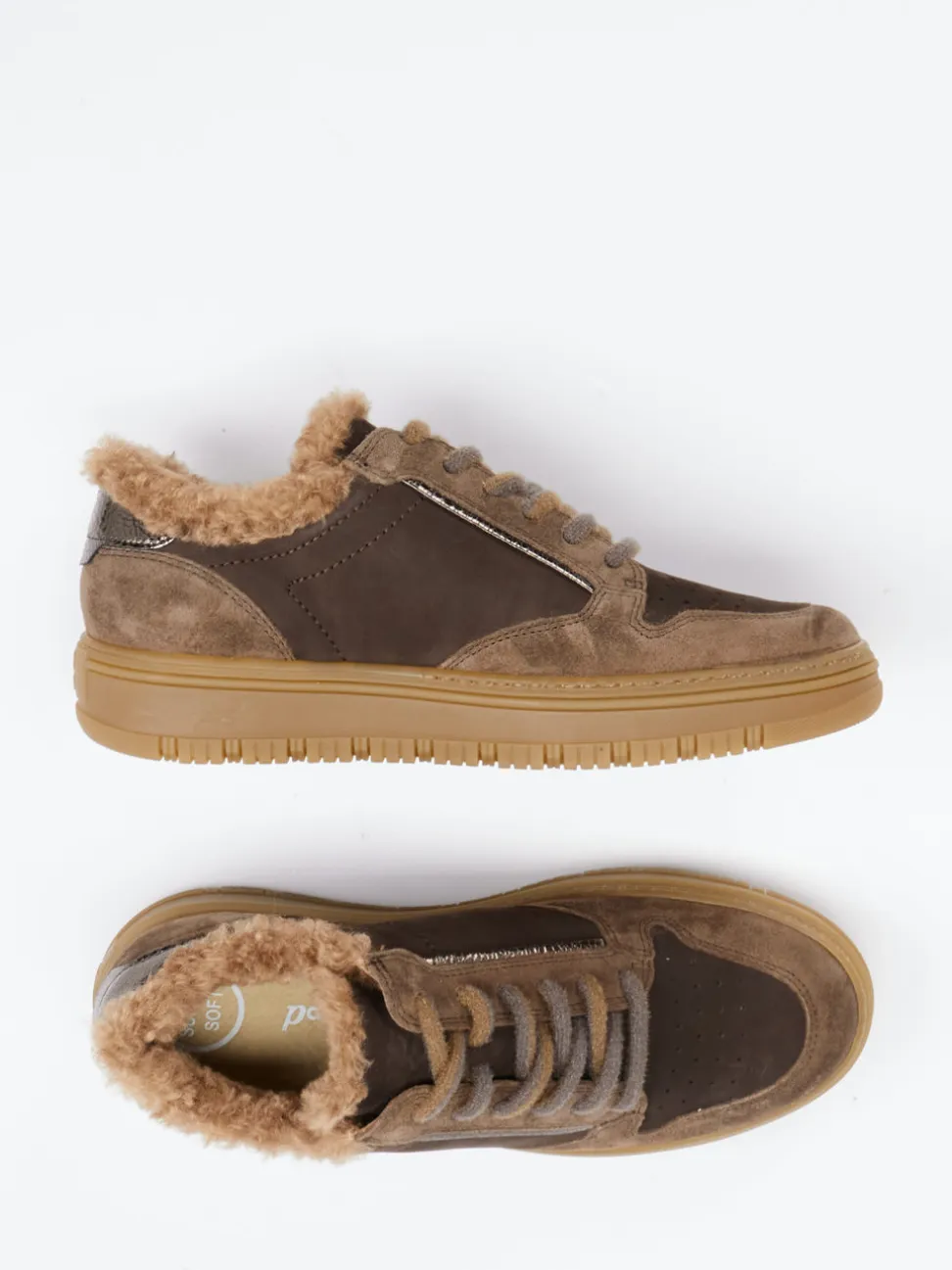 Paul Green – Sneaker aus Velourleder mittelbraun