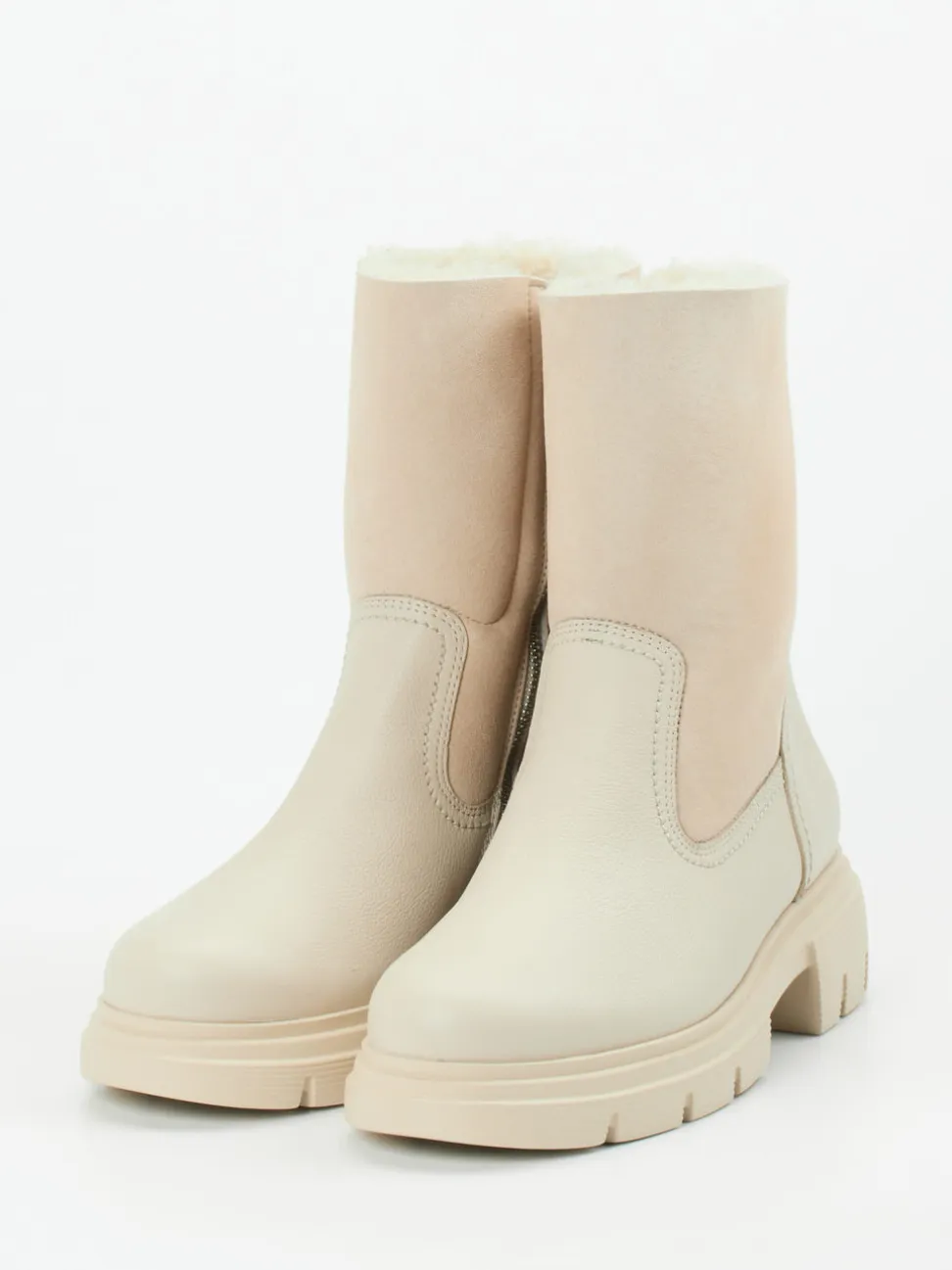 Paul Green – Stiefelette aus Velours- und Glattleder beige