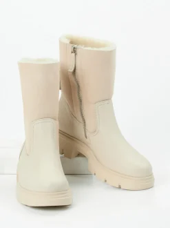 Paul Green – Stiefelette aus Velours- und Glattleder beige