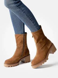 Paul Green – Stiefelette aus Veloursleder cognacbraun