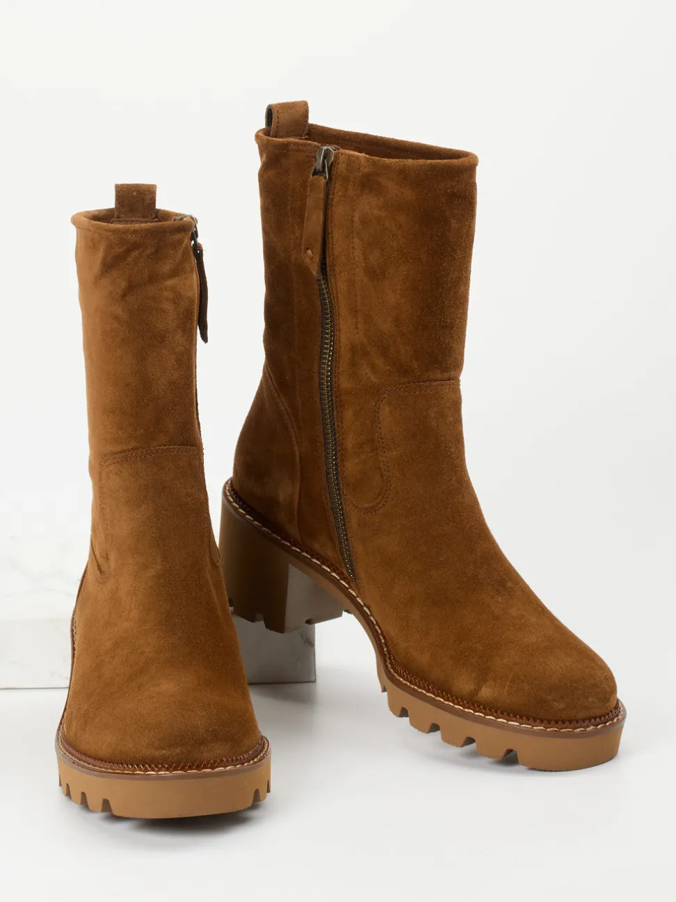Paul Green – Stiefelette aus Veloursleder cognacbraun