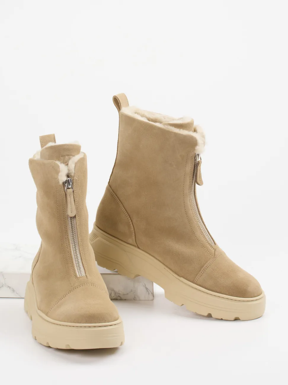 Paul Green – Stiefeletten aus Veloursleder beige