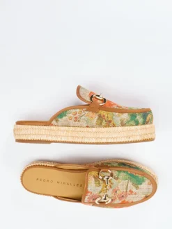 Pedro Miralles – Plateau-Mules aus Textil mit Jute-Detail