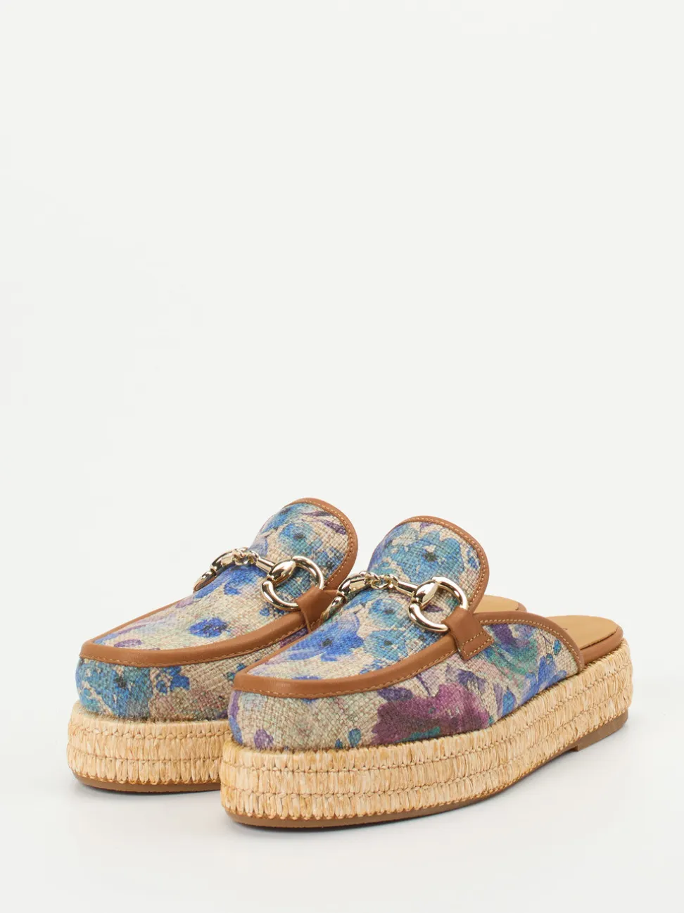 Pedro Miralles – Plateau-Mules aus Textil mit Bastsohle