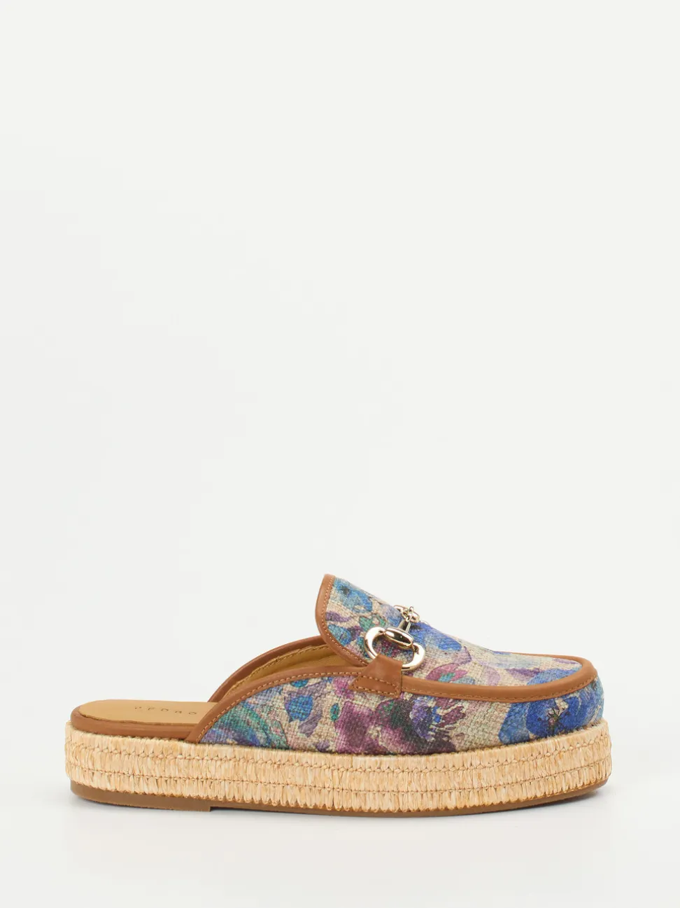 Pedro Miralles – Plateau-Mules aus Textil mit Bastsohle