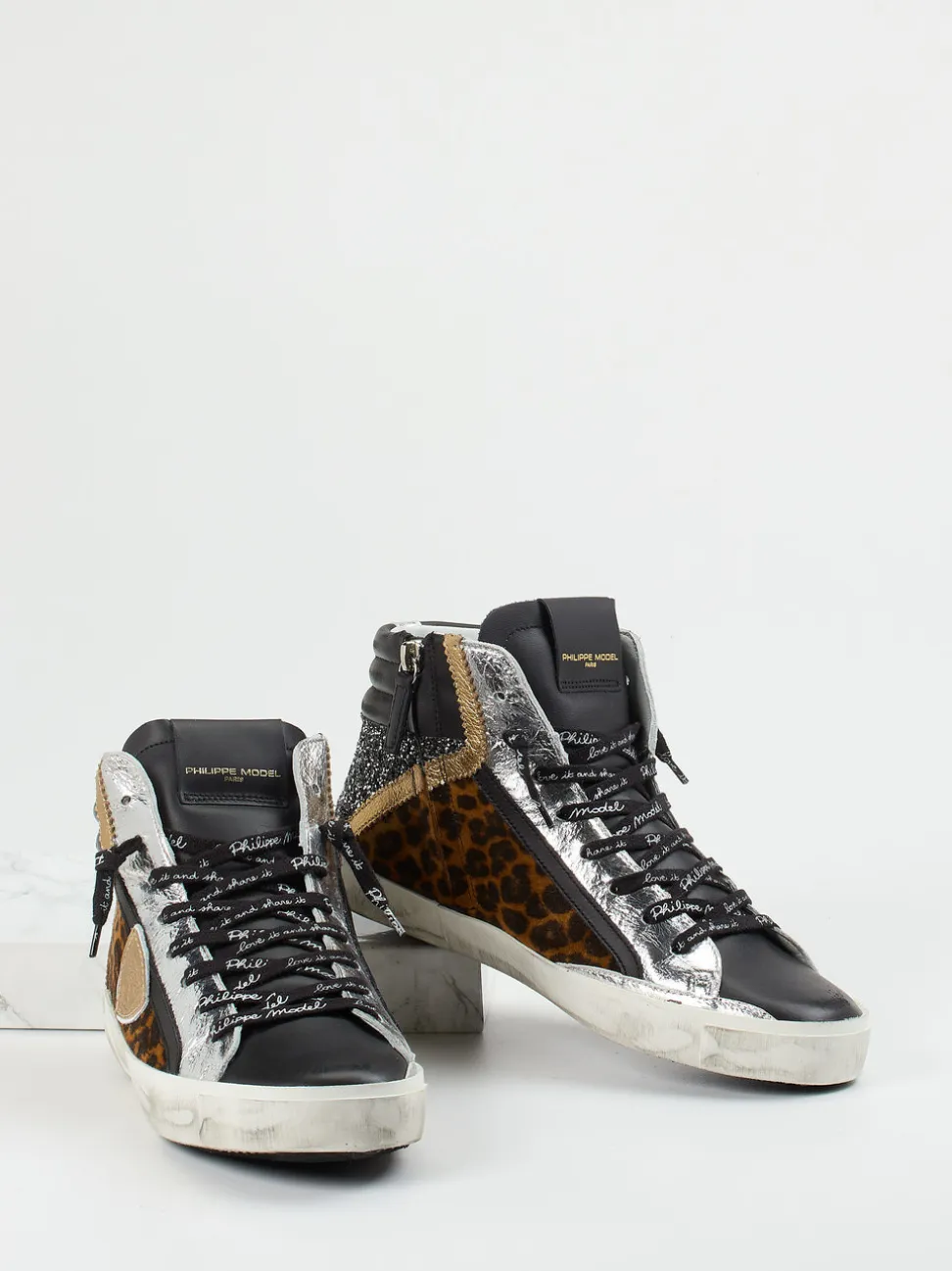 Philippe Model – High-Top Sneaker aus Leder mit Glitzer