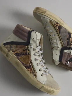 Philippe Model – High-Top Sneaker aus geprägtem Leder beige