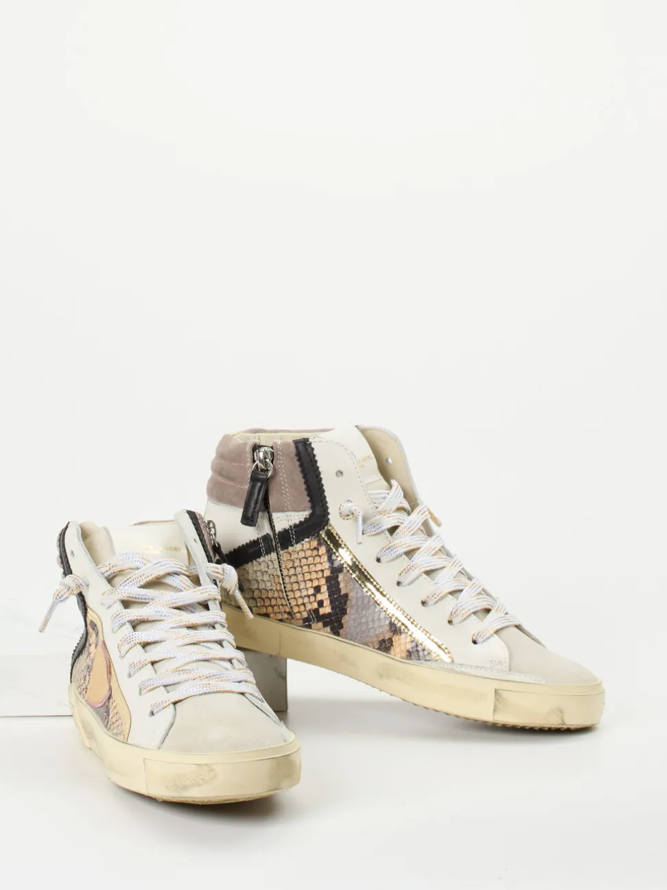 Philippe Model – High-Top Sneaker aus geprägtem Leder beige
