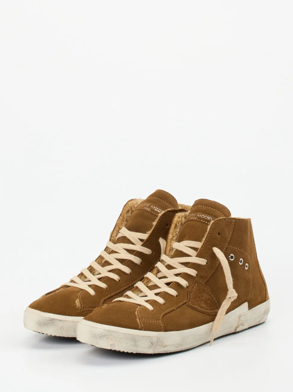 Philippe Model – High-Top Sneaker aus Veloursleder cognac